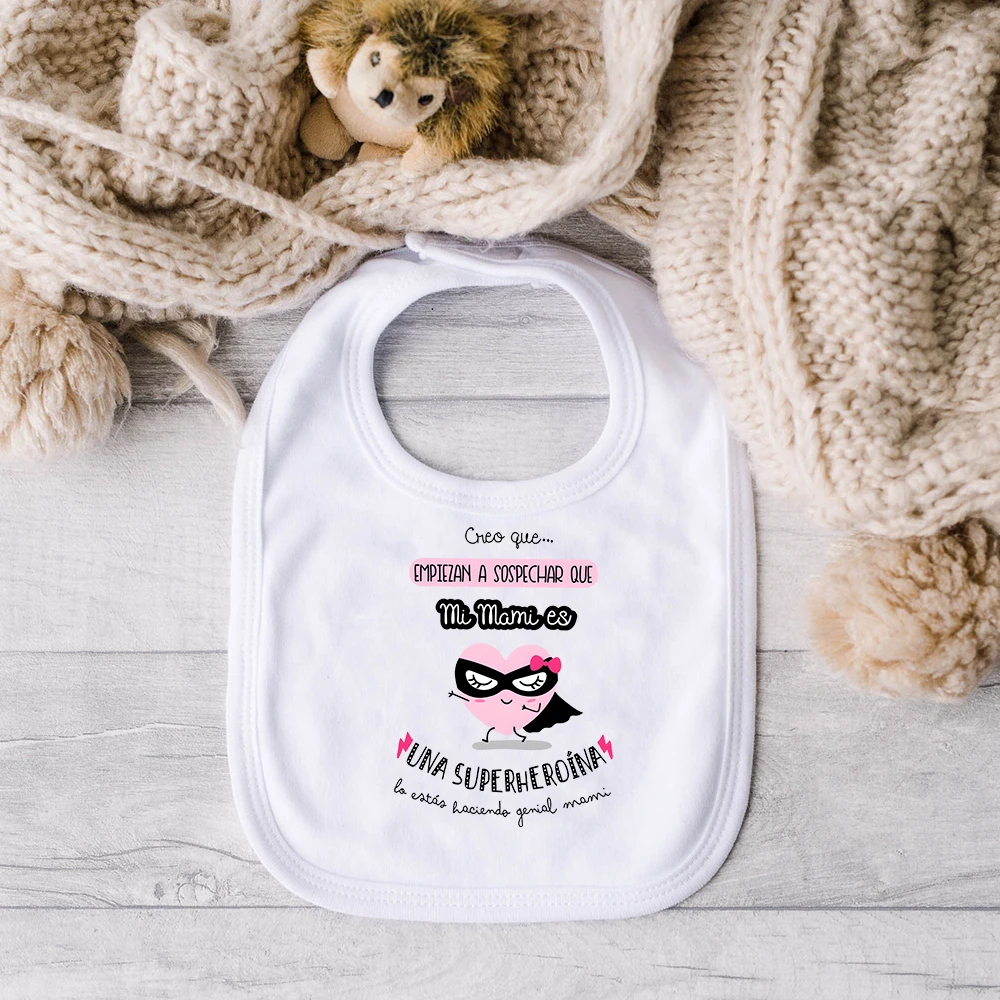 Spain Mother\'s Day Baby Bib Letter Print Toddler Burp Cloth White Cotton Feeding Bibs Boy Girl Mothers Day Present To Baby