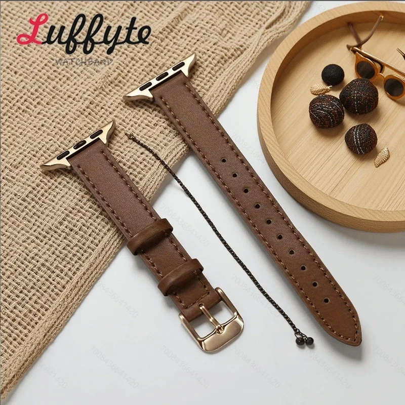 Lässiges Lederarmband für Apple Watch 1–10 Ultra SE 2, Damen-Armband, dünnes Armband für IWatch 38–49 mm, Ersatzarmband