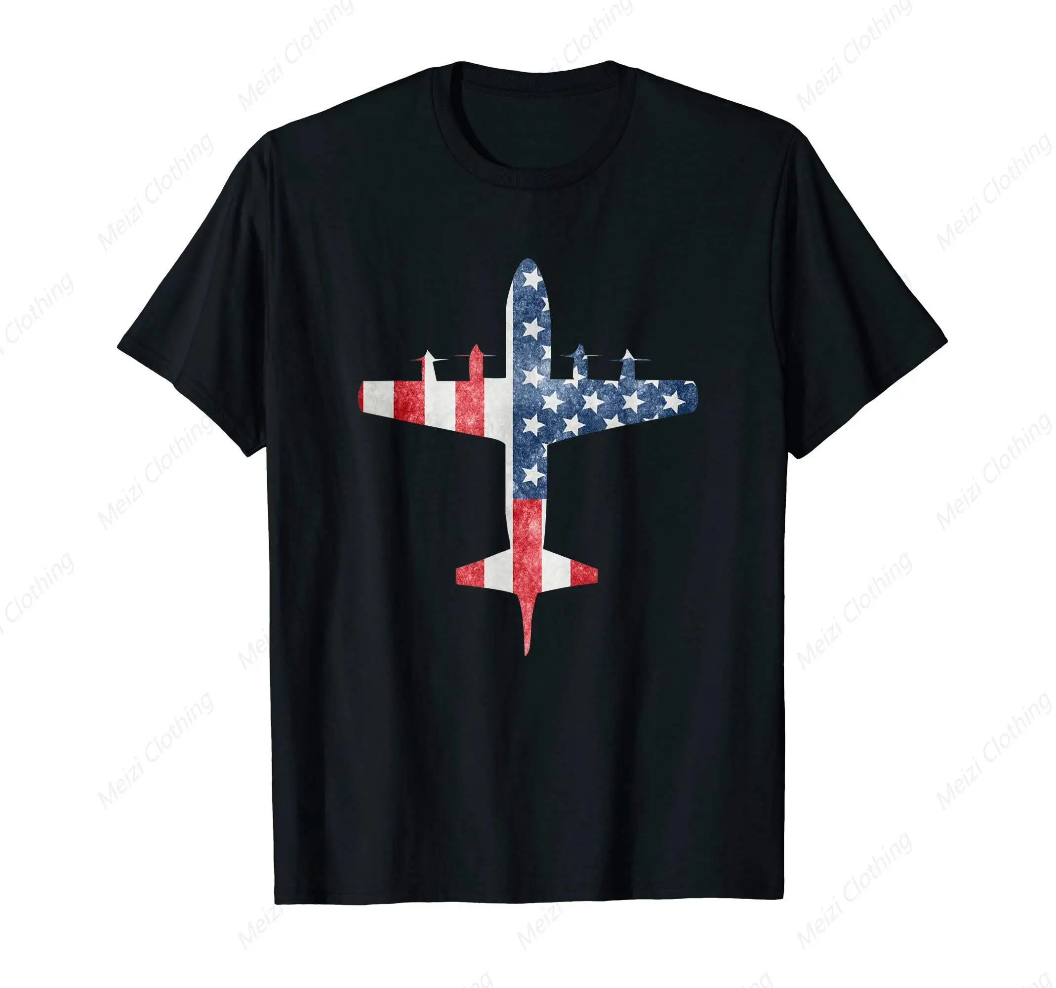 

P-3 Orion American Flag Air Printed Shirt Cool Black Men's Loose Shirt Pure Cotton Breathable Casual Clothes