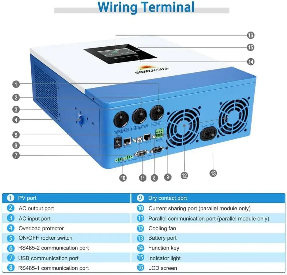 5000W DC 48V Pure Sine Wave Solar Inverter100A MPPT Solar Charger 40A AC Battery Charger 120V AC Output Hybrid Solar inverter