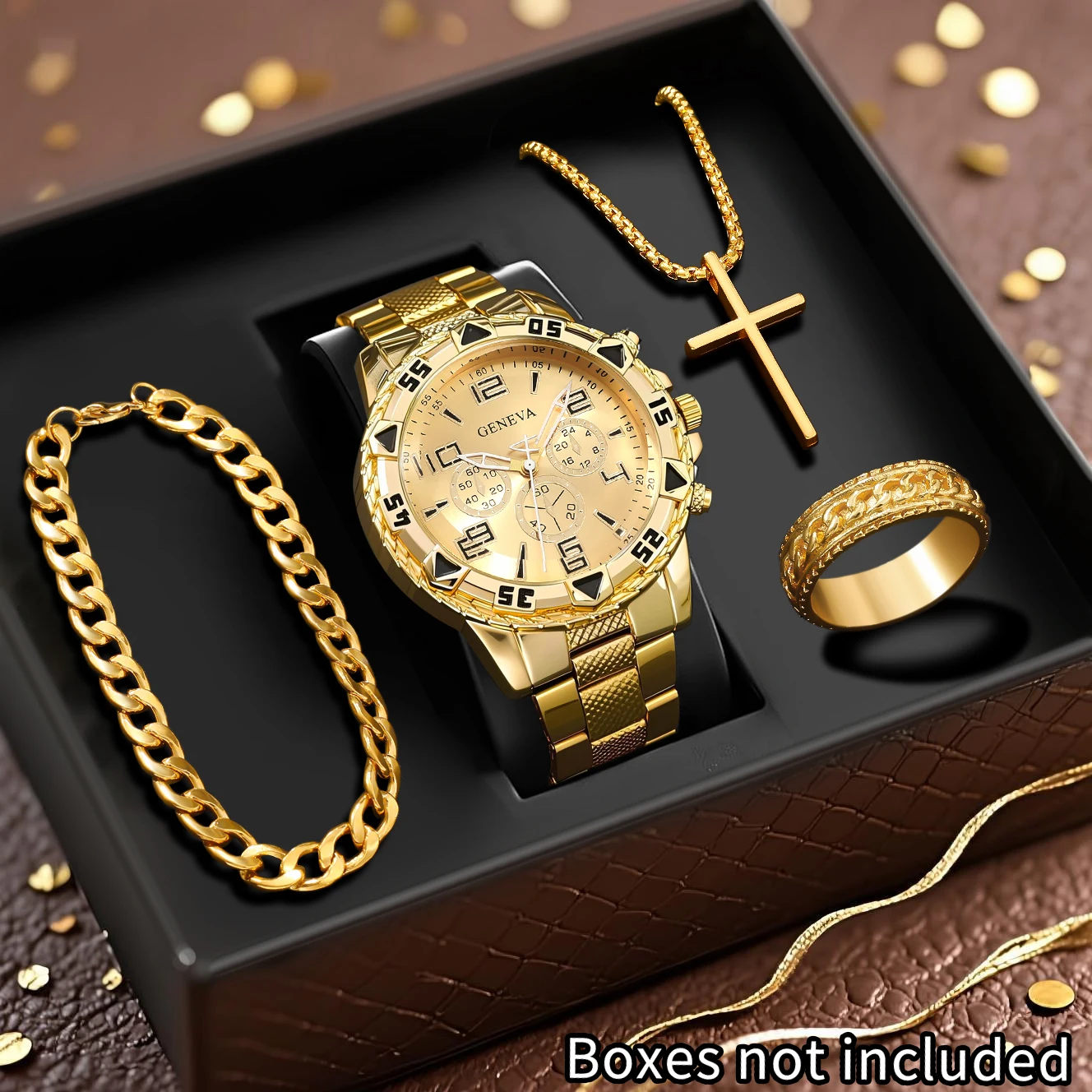 4-piece men's new watch and accessories combo set, business-casual style, an excellent choice for gifts