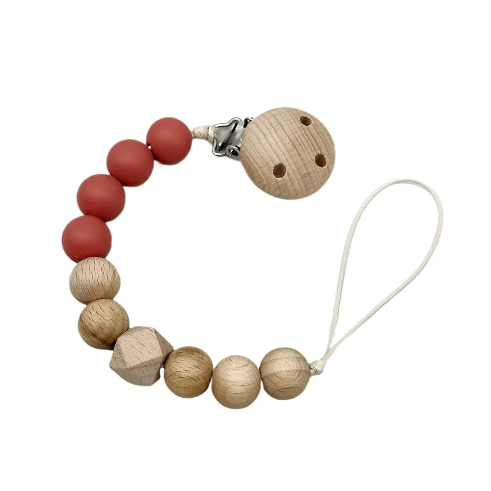 

Детские силиконовые бусины ярких цветов, круглые буковые зажимы для соски, цепочка, успокаивающий держатель с защитой от падения для подарка на детский душ