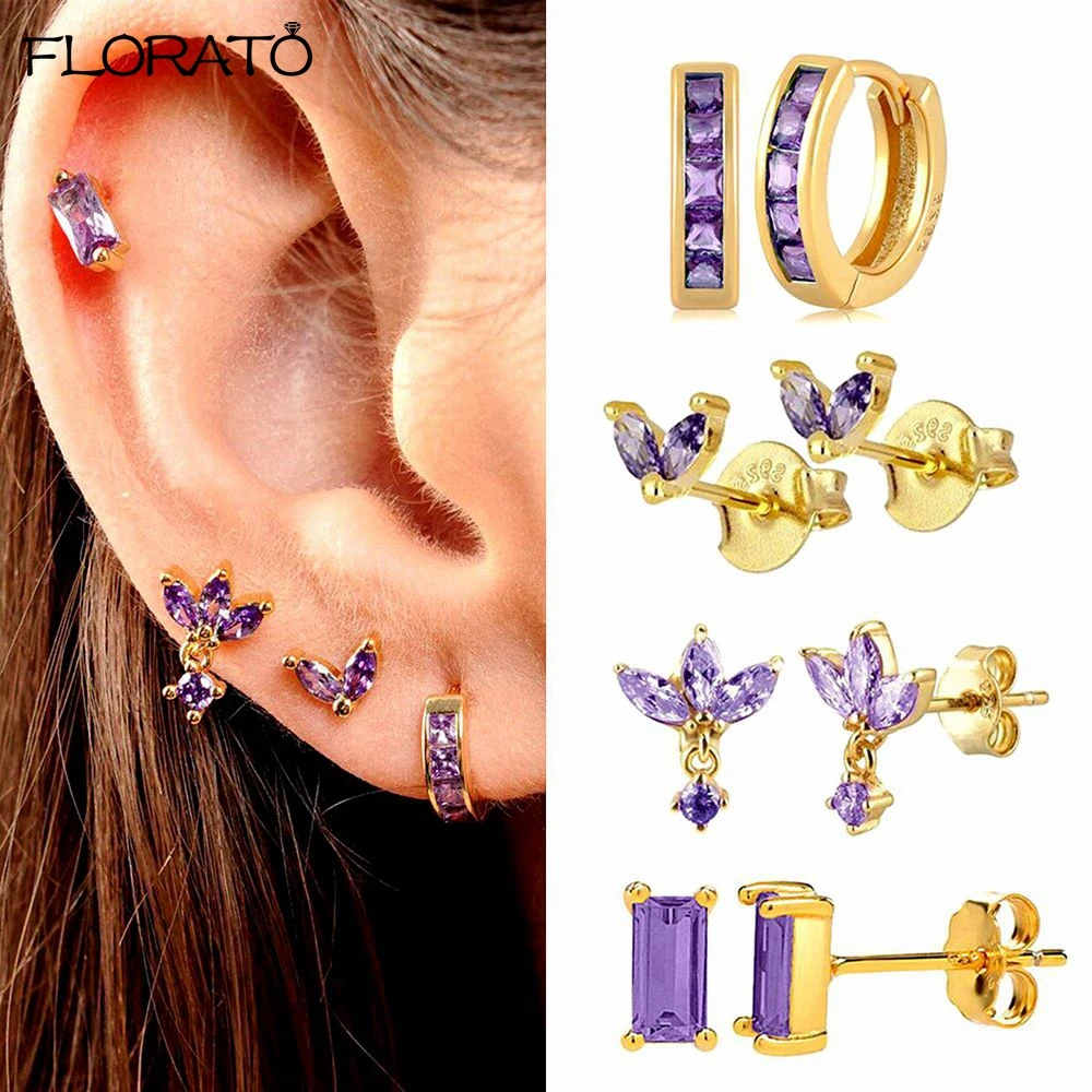 

925 Sterling Silver Needle Minimalist Colored Zircon Small Earrings Set Fashion Stud Earrings for Women Party Jewelry Gifts