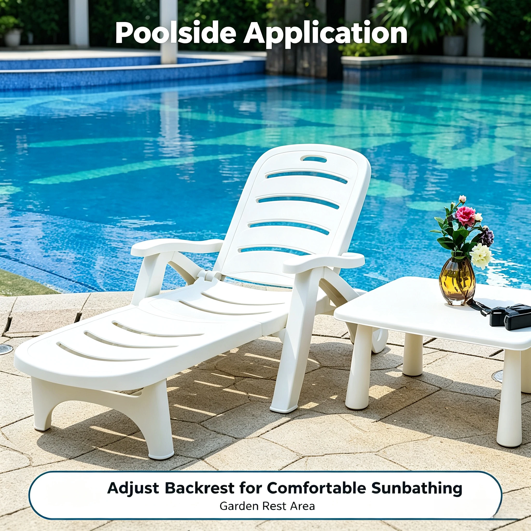 Plastic Foldable Beach Lounge Chair, Adjustable Backrest Dual Purpose Recliner for Swimming Pool Garden Outdoor Leisure Rest view 6
