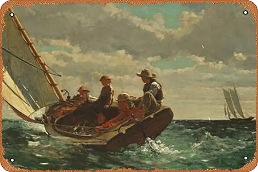 Metal Tin Sign   - Breezing Up (A Fair Wind) 1873-76 - Poster Metal Plaque Cafe, Bar, Home Wall Decor