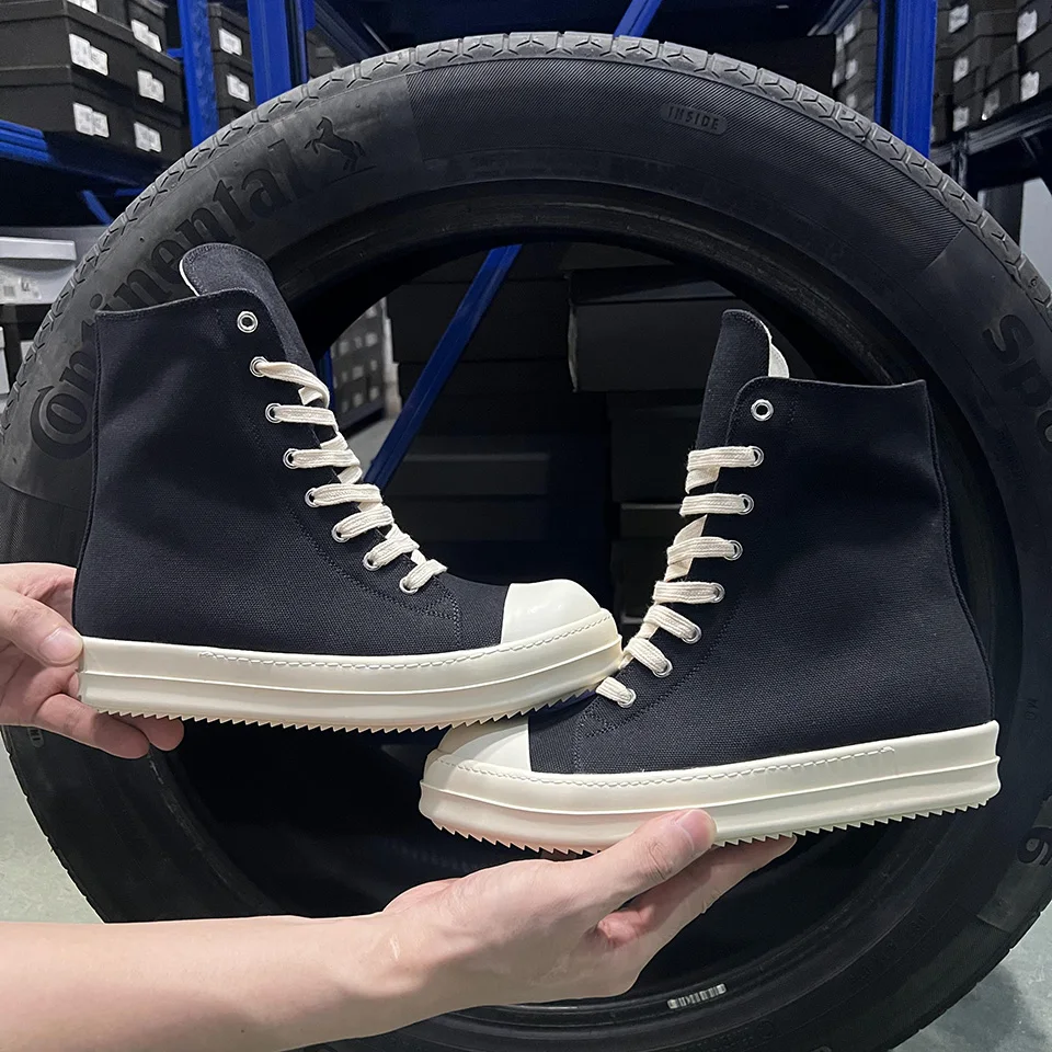 

Casual Shoes Men High Top Quality Black Canvas Classic Lace Up Thick Sole Ro Luxury Designer Sneakers Women Zip Flat Ankle Boots