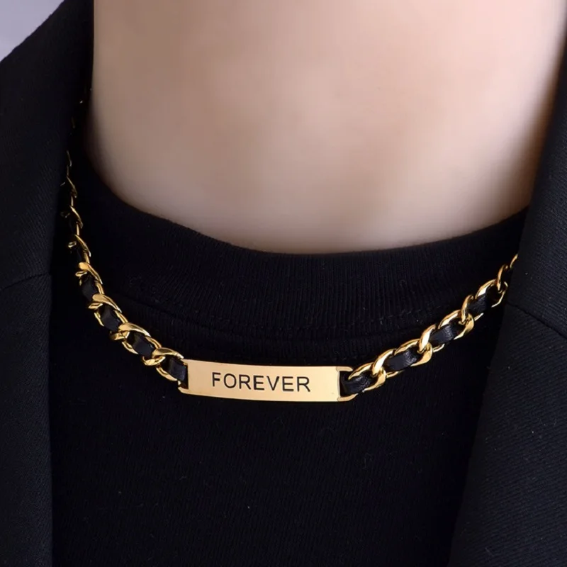 women's neck chain Choker object leather Titanium necklaces free shipping items Couple pendants aesthetic