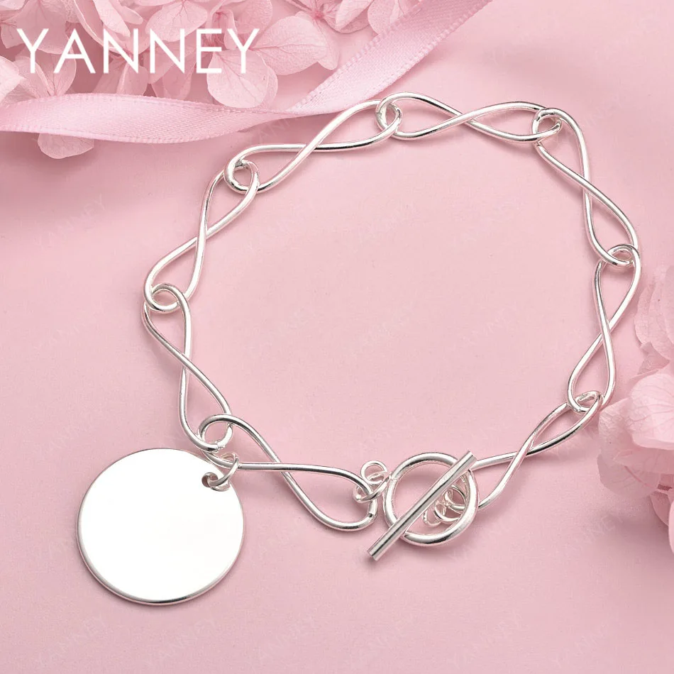 

925 Sterling Silver 8-inch Delicate Round Bracelet for Women - Stylish Party Wedding Glamour Gift Jewelry Accessories