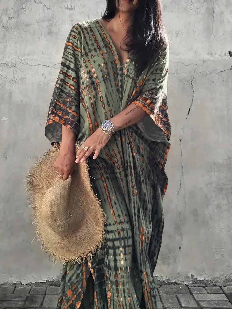 2025 الربيع والصيف ملطخ تحديد المواقع المطبوعة عطلة طويلة تنورة الشاطئ بيكيني التستر ملابس السباحة سترة الحماية من الشمس #1