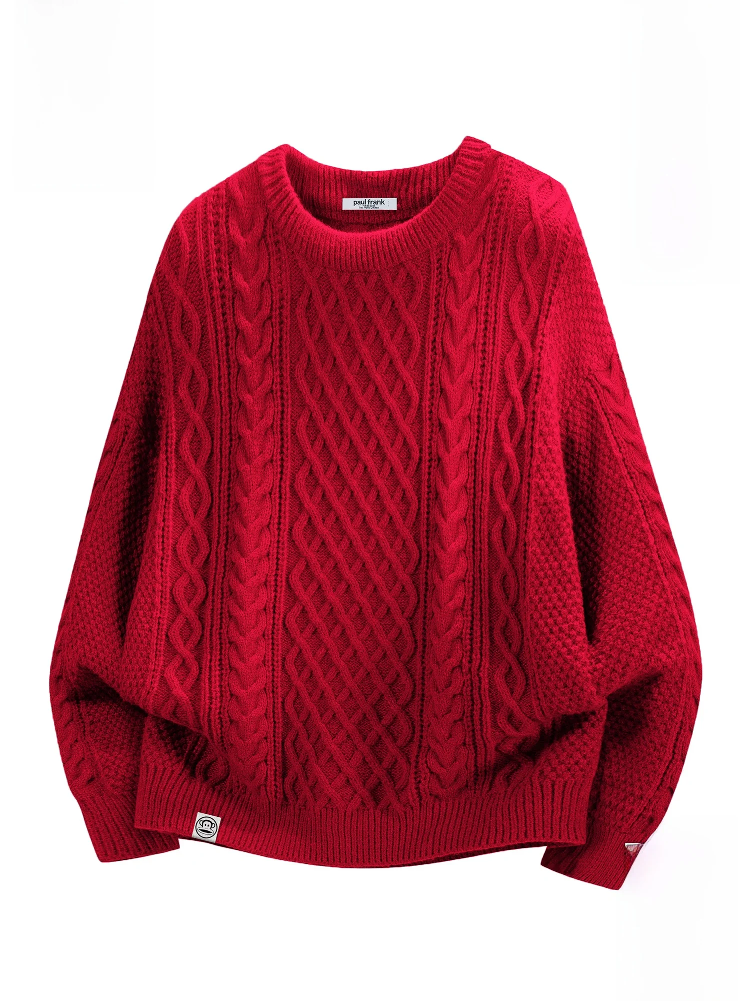 

PaulFrank Lazy Monkey round Ne Fce Lined Knit Sweater for Men Winter Casual Sle Red Knitted Top for Couples