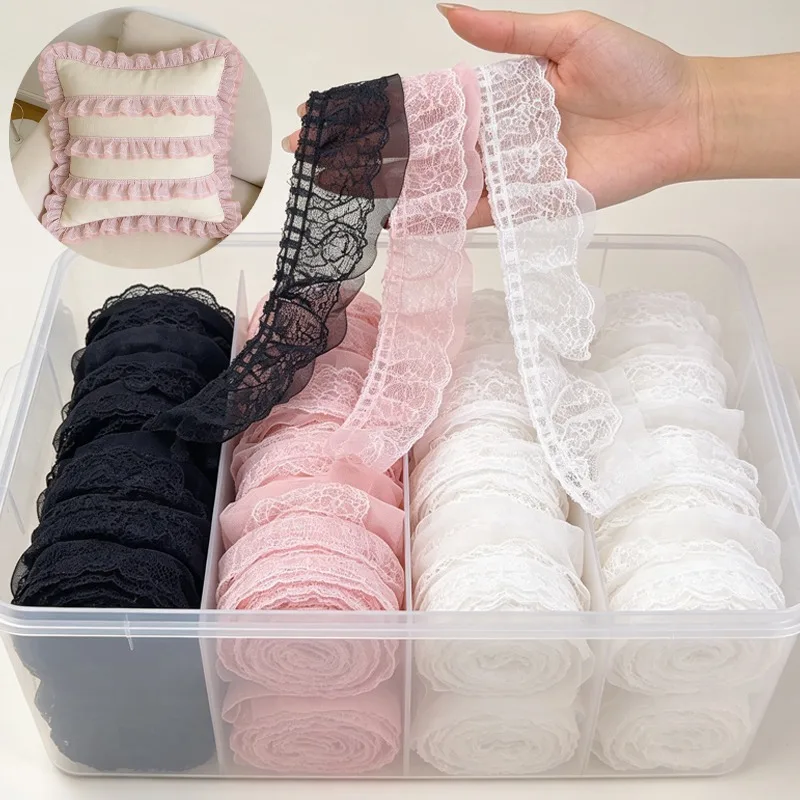 Sweet Pink Multi-Layer Ruffled Lace Edge Trim Sheer Tulle Lace Ribbon DIY Sewing Clothing Cuff Decor for Lolita Cosplay Costume