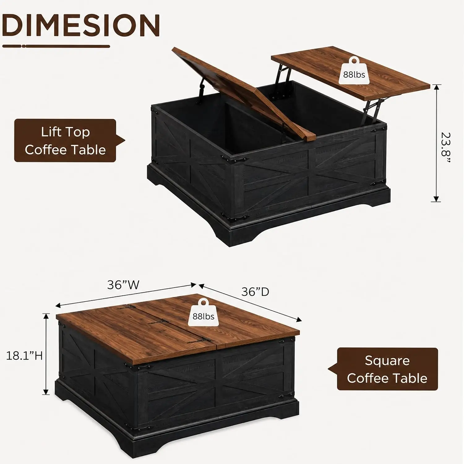 Farmhouse Lift-Top Coffee Table 36