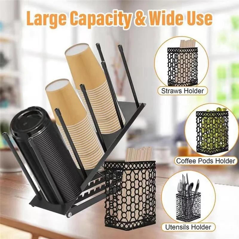 

A19F-Breakroom Dispenser Coffee Mug Kitchen Countertop Cup Holder Adjustable Height 4 Compartment Lid Organizer Bar Storage A Du
