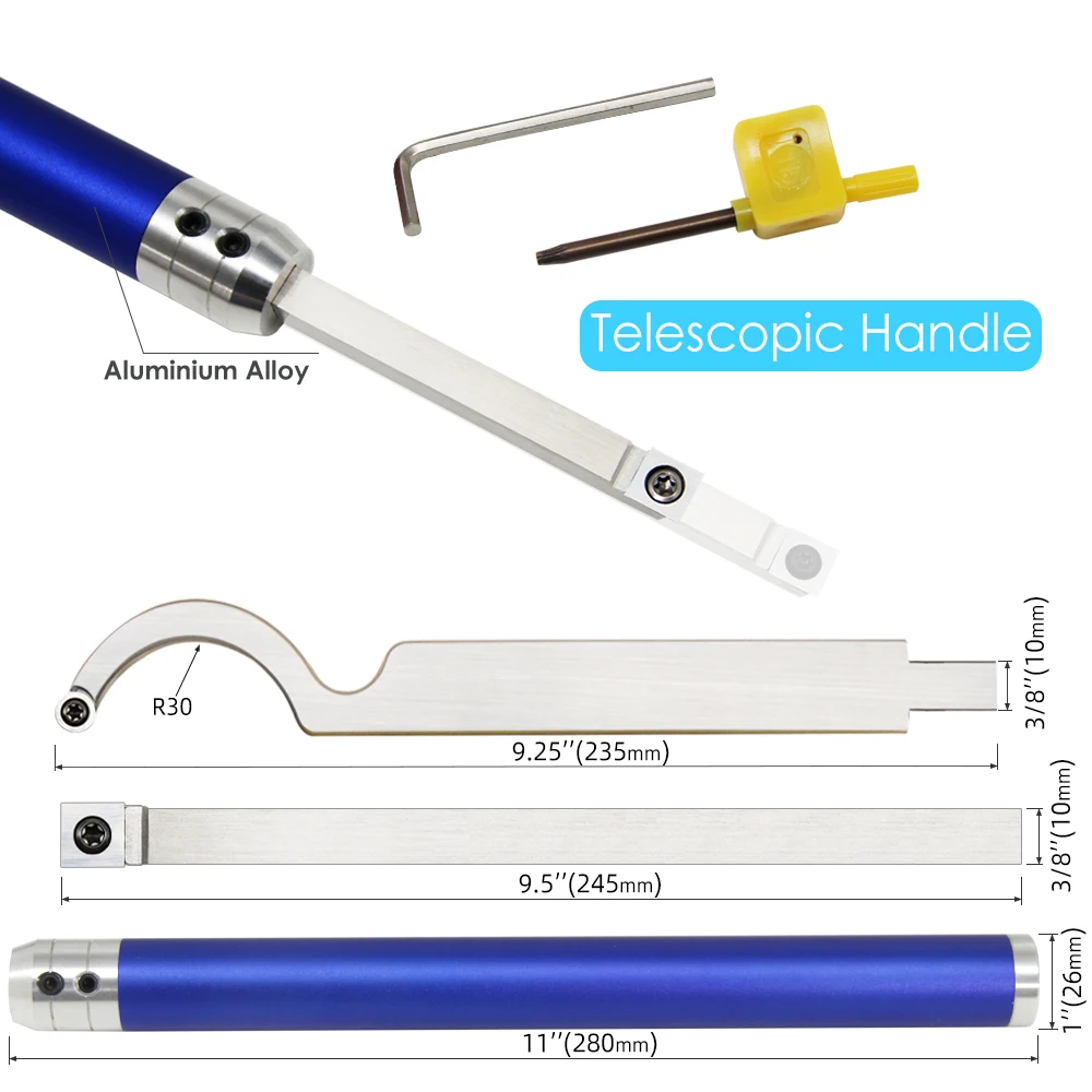 Carbide Woodturning Tool with Replaceable Cutter Inserts Round Square Diamond for Wood Lathe Woodworking Turning Chisels