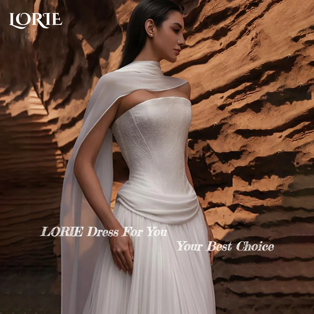 LORIE Satin Wedding Dresses Strapless Pleats Shawl Bridal Gown Sleeveless Crepe Customized Simple Party Gown vestido de noiva