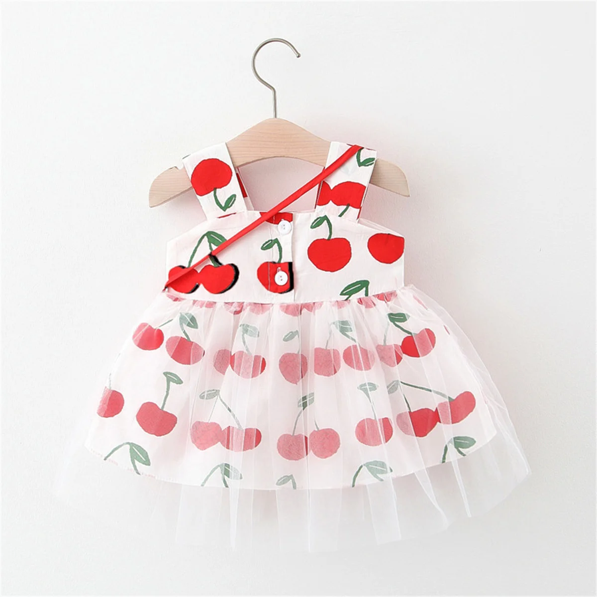 2-Piece Summer Baby Girl Mesh Princess Party Birthday Dress And Bag Printed Suspender Sleeveless Fairy Clothes