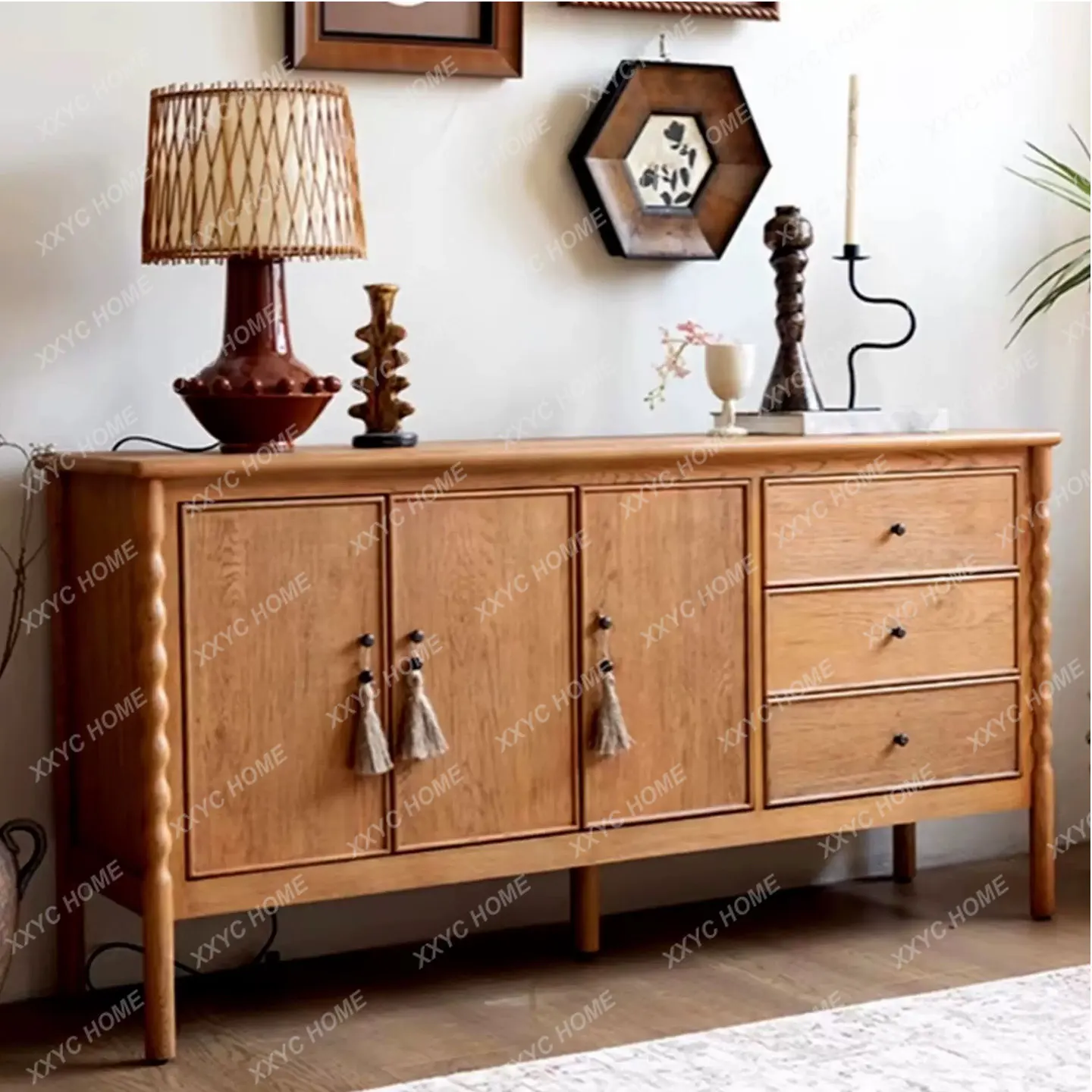 

LMedieval style solid wood wall-walled dining side pantry cabinet living room TV chest of drawers log storage cabinet