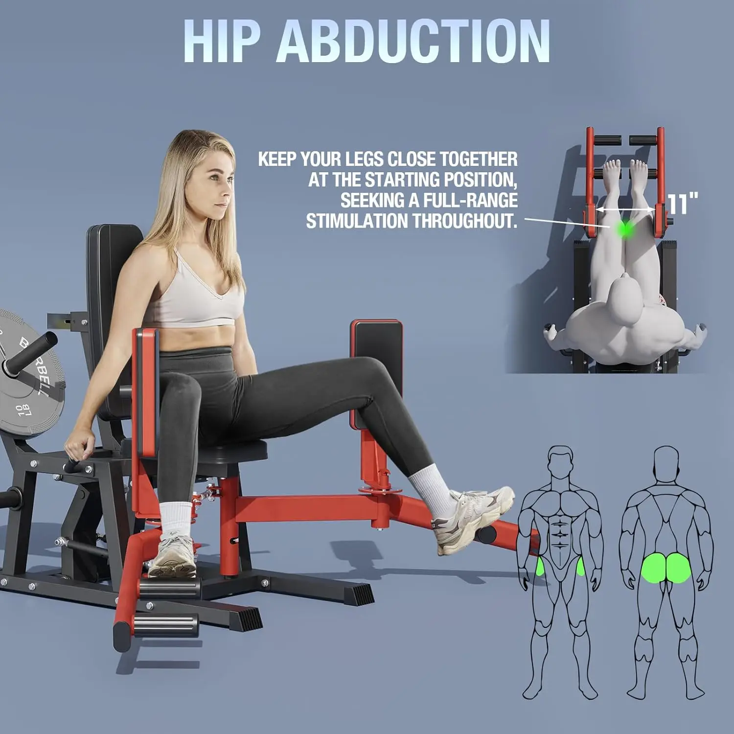 Abductor Machine, Abductor Adductor Machine Plate-Loaded, Inner and Outer Thigh Machine with 6 Levels Gear System, Glute Machine