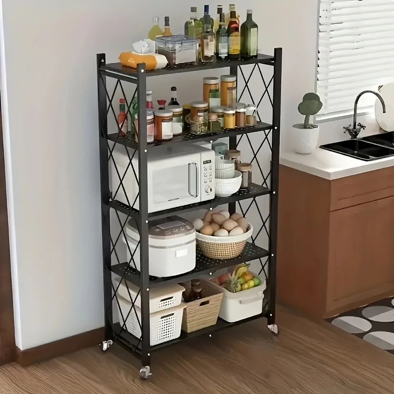 

3/4/5-Tier Heavy-Duty Stainless Steel Storage Shelf with Locking Casters - No Assembly Required, Large Capacity Mobile Floor Sto