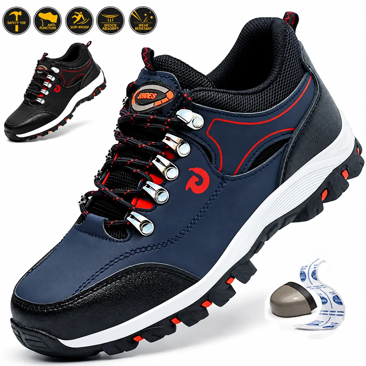 Steel Toe Work Shoes for Men Women  Anti-Smash Anti-Puncture Blue Safety Shoes Breathable Lightweight Air Cushion Work Shoes