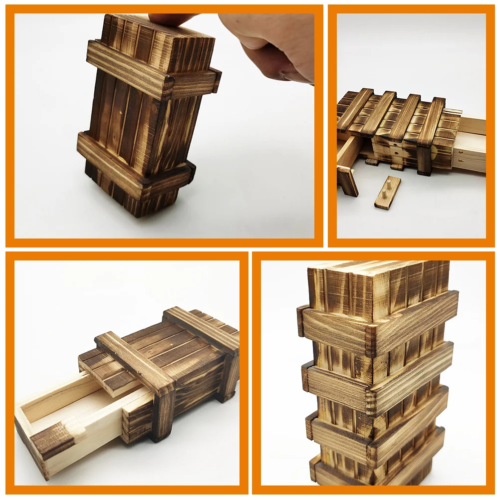 2 Pcs Kids Challenge Toy Puzzle Boxes with Hidden Compartments Wallet for Money Gifts Wooden Cash