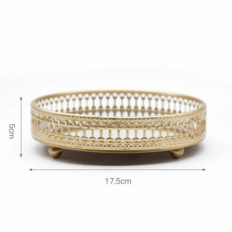 Golden Color Delicate Jewelry Storage Tray Glass Mirror Base Bedroom Desktop Perfume Box Cosmetic Decorative 1Pc