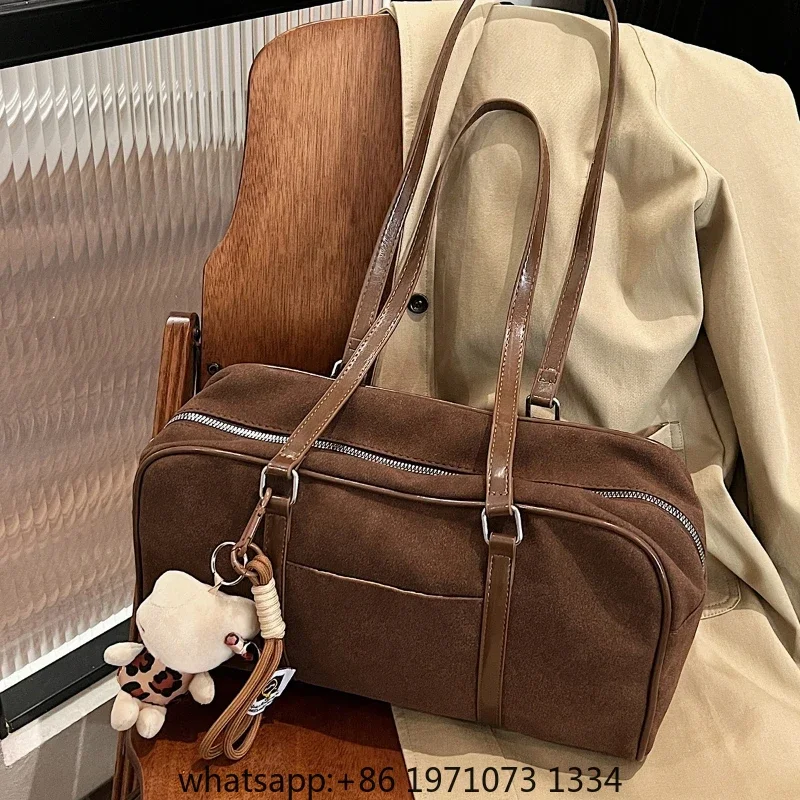 Casual Large Capaci Suede Bag Women 2026 New Autumn and Winter Retro Brown Commuter Shoulder Bag Pillow Bag Purses and Handbags