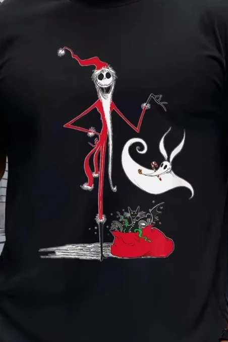 

Ummer Disney Official «Кошмар перед Рождеством» Мужская женская футболка с Джеком Скеллингтон и нулевым узором — рождественская футболка