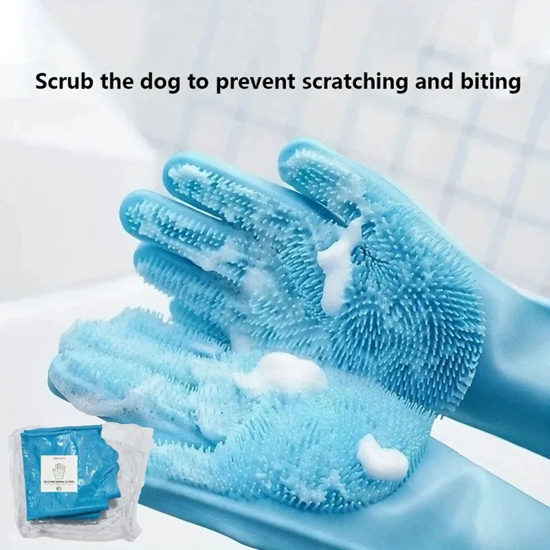 Pet Grooming Gloves - Gentle Dog Bathing Shampoo Brush - Massage Mitt with Enhanced Five Finger Design - Efficient Deshedding