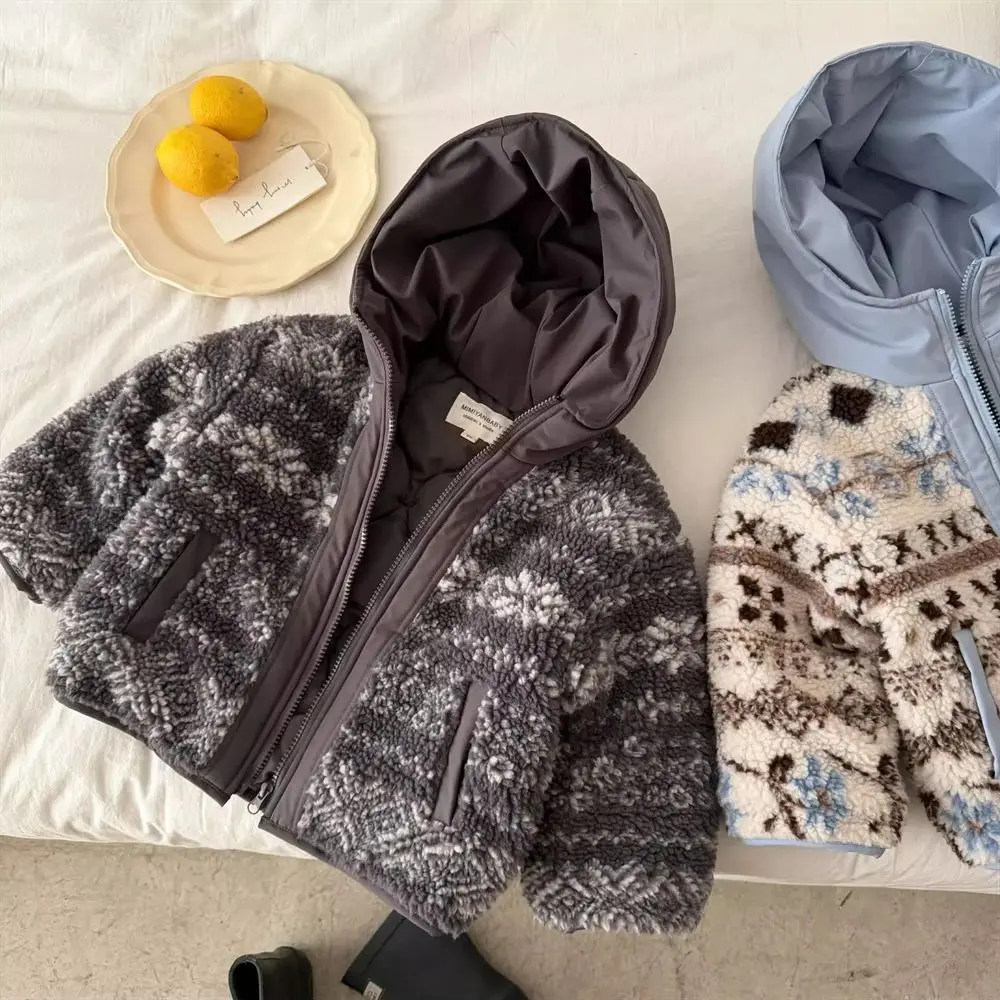 أطفال الصوف معطف مقنع الخريف الشتاء سميكة الدافئة امبسوول سستة القطن الستر للفتيات الفتيان الأطفال ملابس خارجية #5