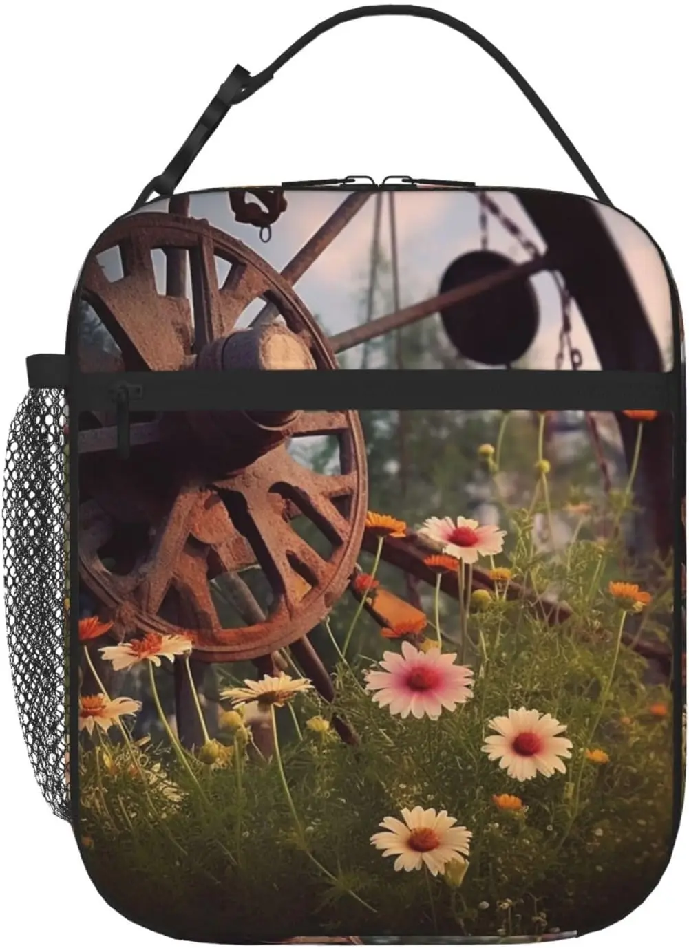 

Ланч-бокс для женщин с колесами и цветами для мужчин, изолированная многоразовая сумка для ланча