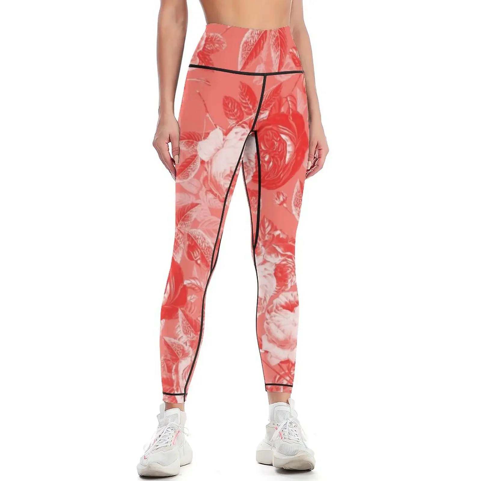 

Living Coral Vintage Roses Floral Pattern Leggings workout clothes for Sports pants woman Womens Leggings