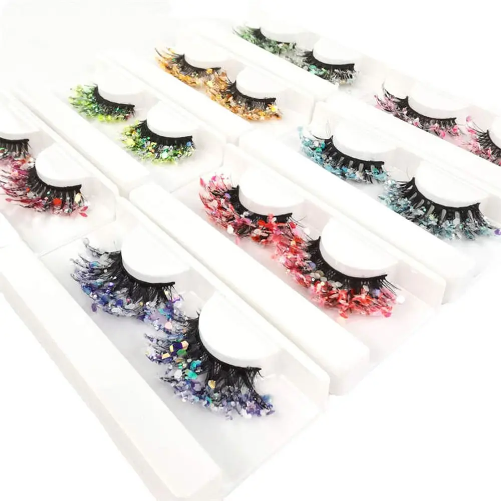 Full Strip Lashes Stage Makeup Dramatic Women Lashes Extension Glitter Colored Eyelashes Fake Eyelashes Luminous Eyelashes