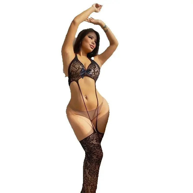 

Европейское и американское искушение с полым бантом, эротическое белье, женский сексуальный комбинезон, страстная униформа, сетчатая одежда