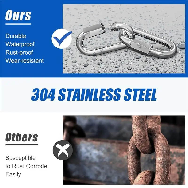 A76I-10PCS M6 2.3 Inch Quick Link Chain Connector, 304 Stainless Steel Carabiner, Small Locking Carabiner Clips