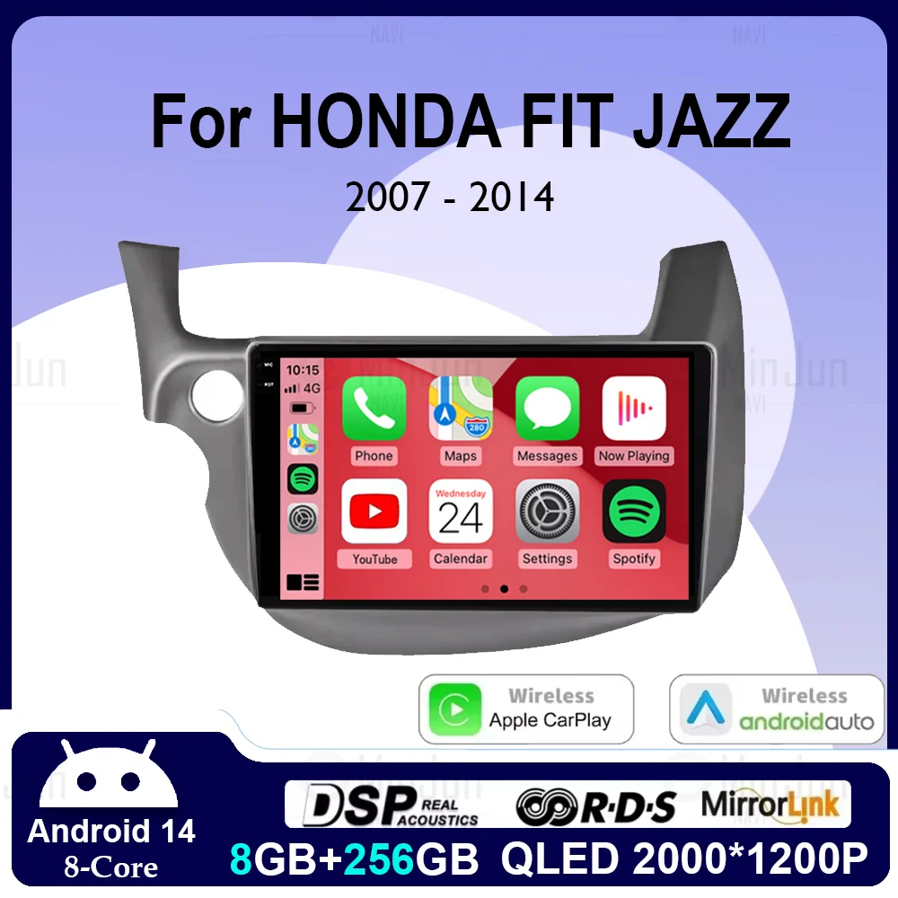 

Автомобильное радио Android 14 для Honda Jazz Fit 2007 2008 2009 2010-2013 с левым рулем, мультимедийный плеер Carplay, авто GPS-навигация