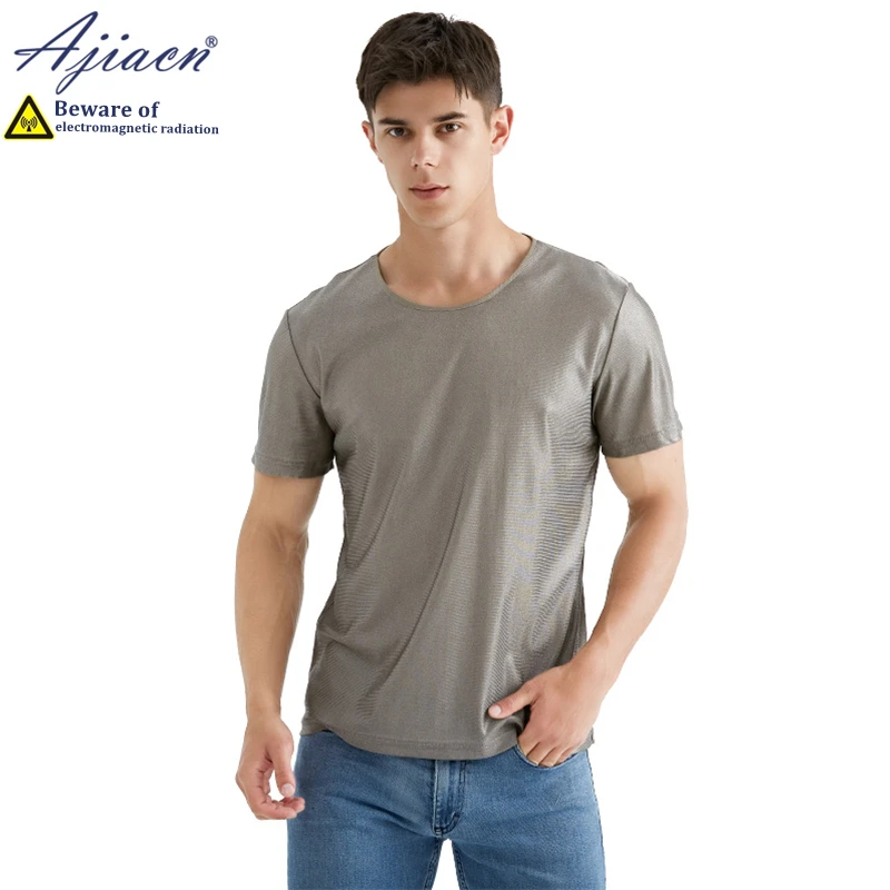 On sale Anti-radiation 100% silver fiber knitted fabric men's T-shirt computer room Electromagnetic radiation shielding T-shirt