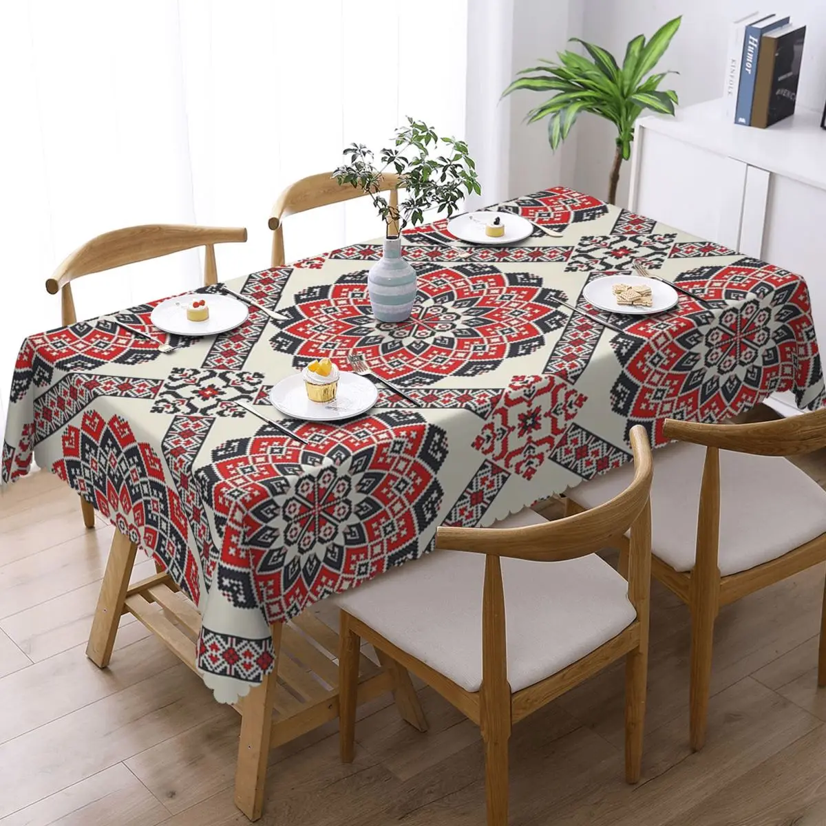 Romanian Traditional Pattern Customized Rectangular Tablecloth Oilproof Table Cover for Dining Events Table Cloth
