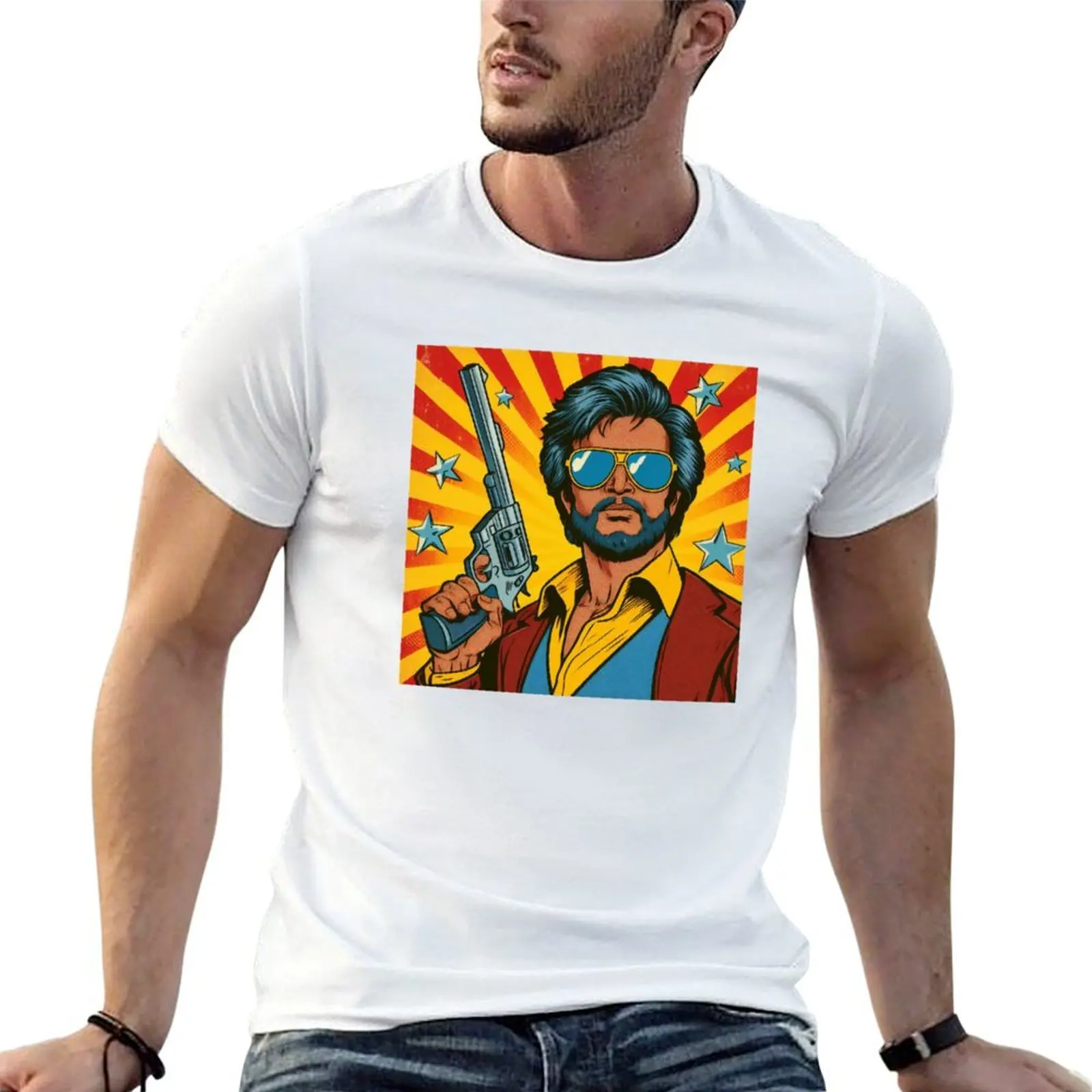 

100% футболка Rajinikanth, хлопковая футболка в стиле ретро с рисунком, мужская футболка Gunner, поп-рубашки, однотонная художественная рубашка, винтажная