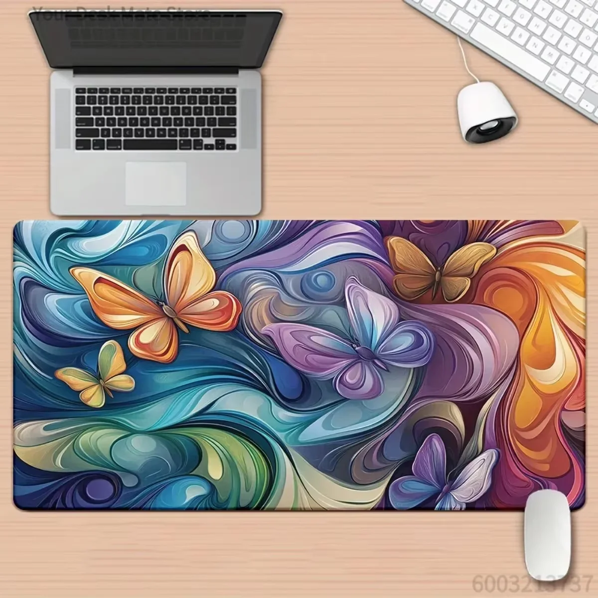 Vibrant Gradient Fluid Butterfly Large Mouse Pad, Swirl Marble Abstract Art Waterproof Stitched Edge Aesthetic Office Desk Mat