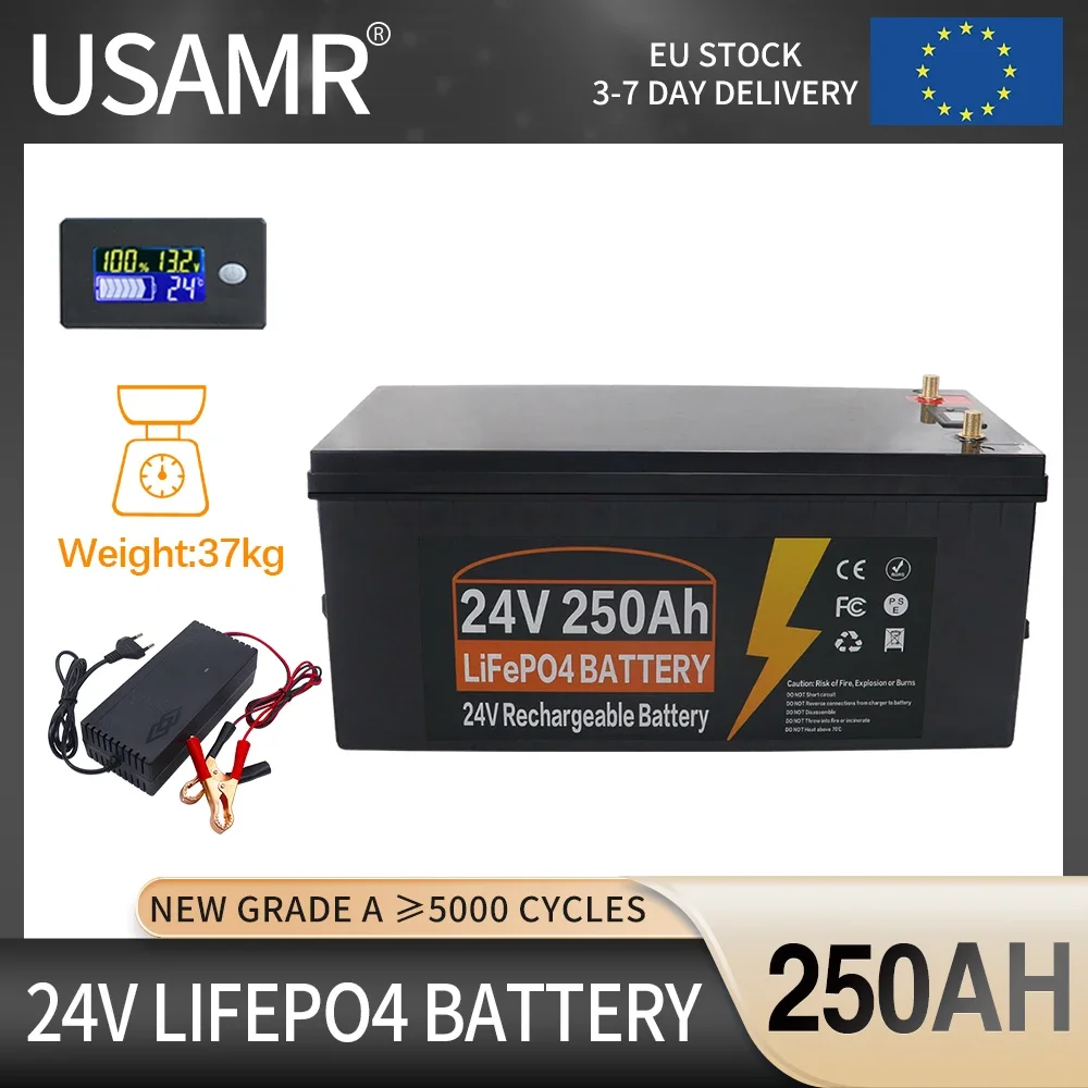 12V 24V LiFePO4 Battery 300Ah 200Ah 120Ah 60AH Built-in BMS Lithium Iron Phosphate Cell 5000 Cycles For Golf Cart Solar Tax Free