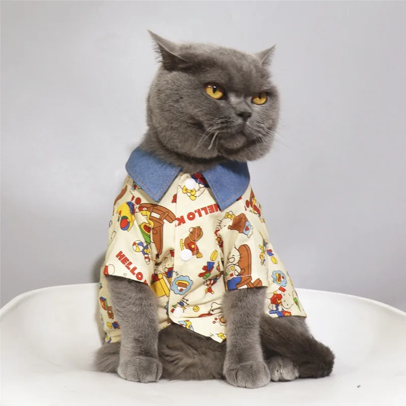 

Pet Cat Hello Kitty Costume Summer Puppy Hello Kitty Shirt Cute Cartoon Printing Cat Clothes Pet Pajamas Household Dressing Wear