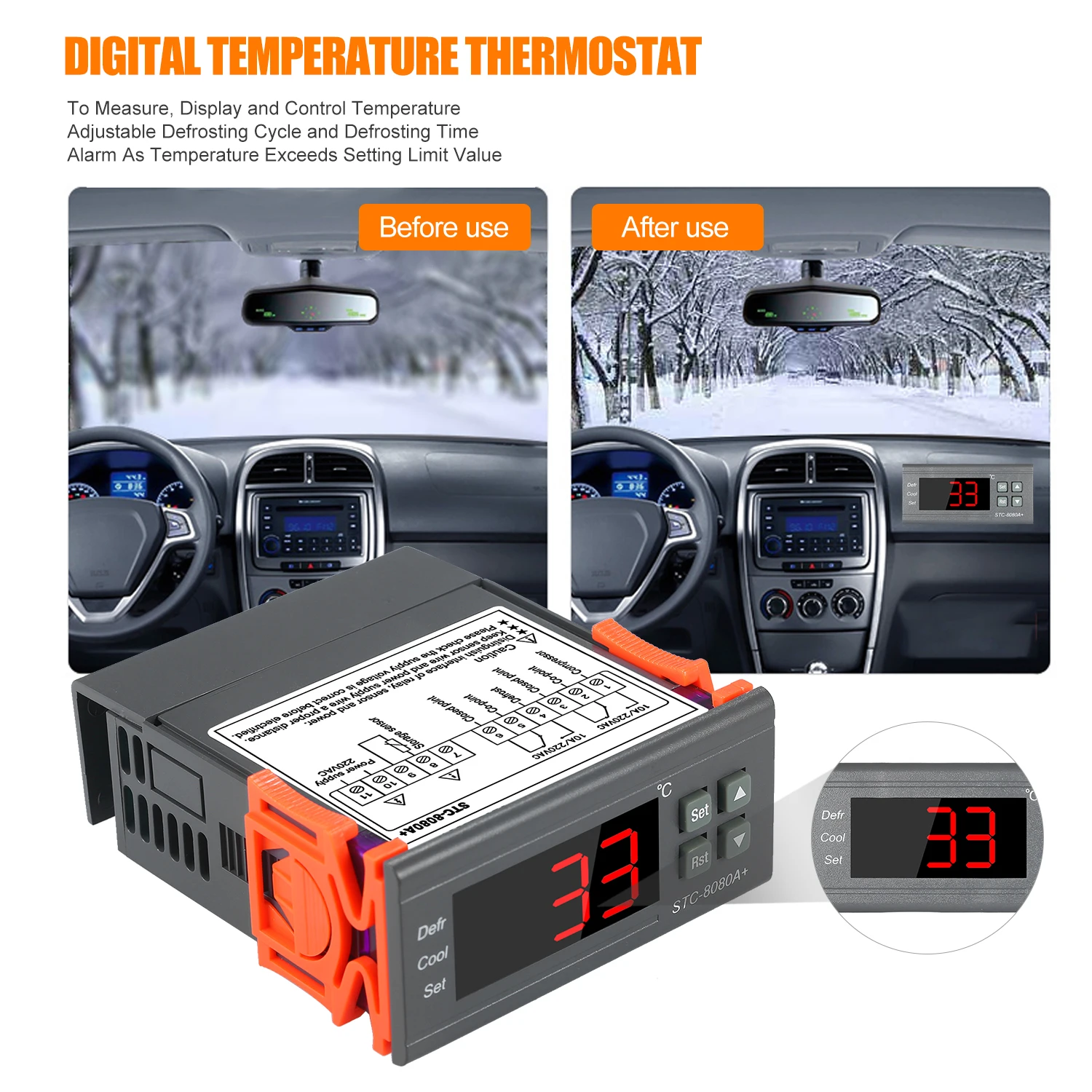 Regolatore di temperatura digitale STC-8080A + termostato frigorifero per sbrinamento automatico frigorifero con sonda sensore NTC