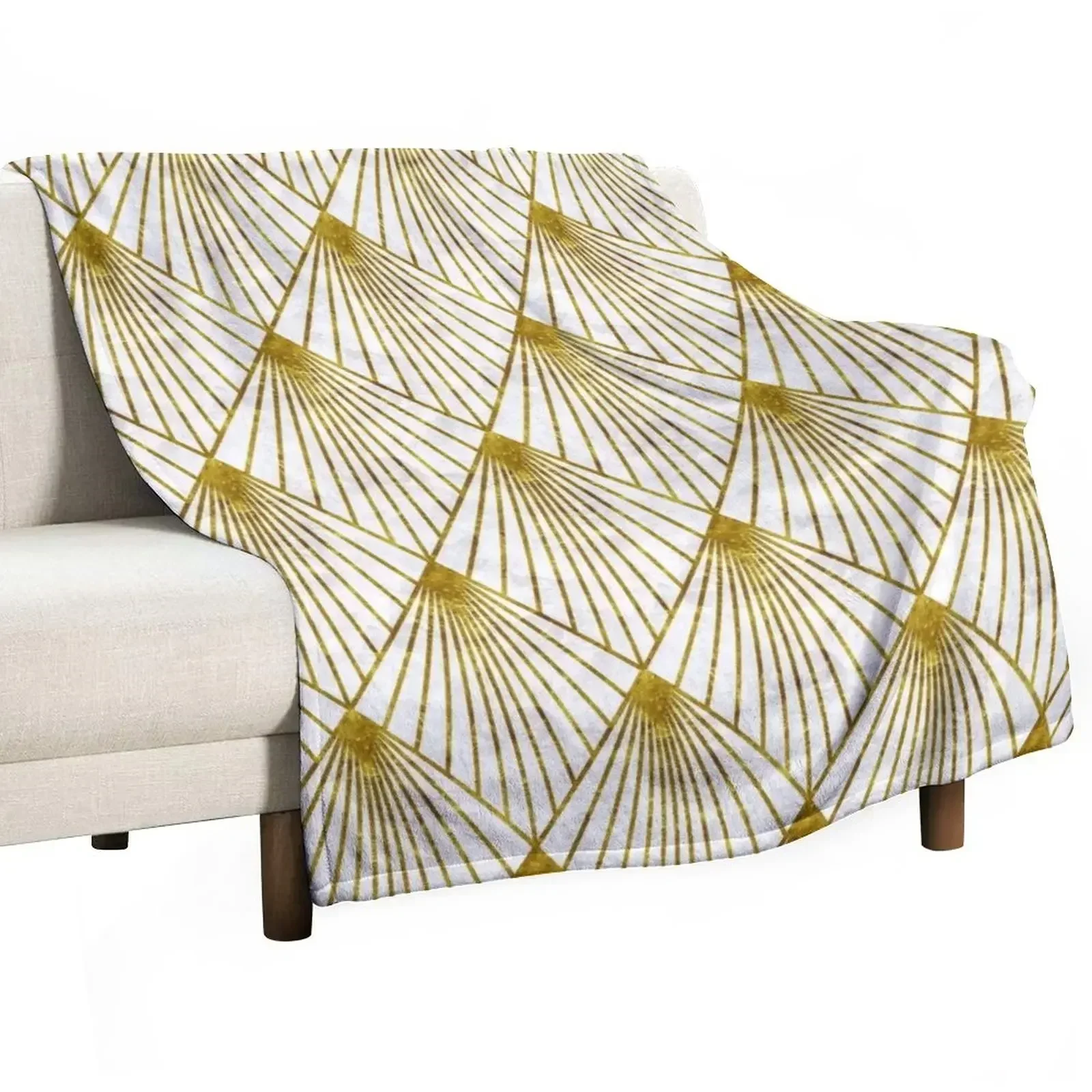 Art deco gold and white Throw Blanket Custom Fashion Sofas Plush Blankets