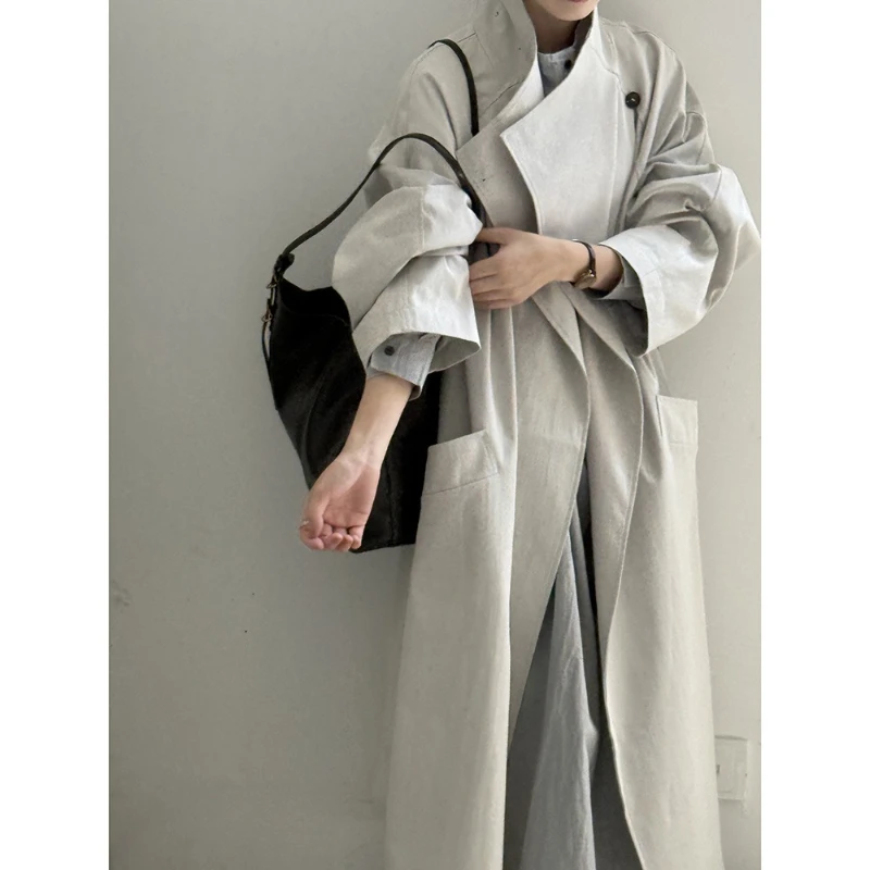 

Women Trench Long Coats Jackets Turn Down Collar Coat Casual Loose Belt Y2k Streetwear Jacket Work Outerwear Autumn Winter