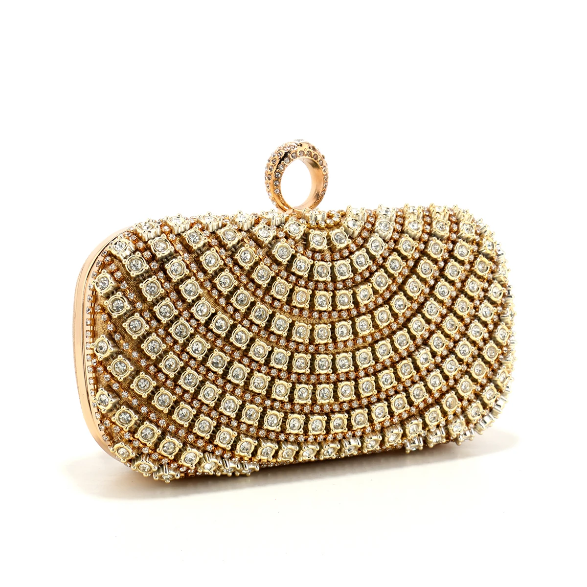 Finger Ring Diamonds Glitter Evening Bags Golden Color Wedding Bridal Female Clutch Bag Vintage Style Beading Lady Luxury Handba