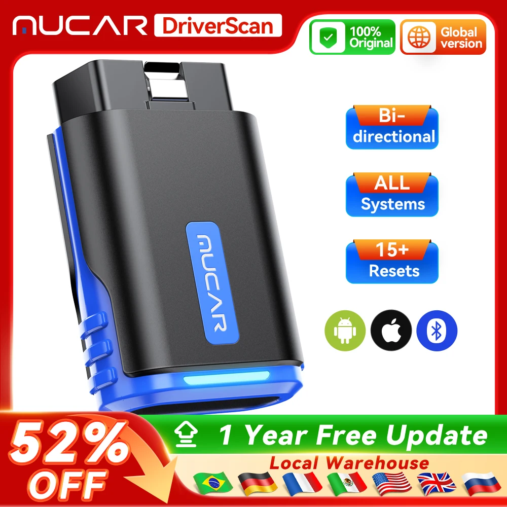 

Автомобильные диагностические инструменты MUCAR DriverScan, двунаправленный сканер OBD2, Bluetooth-сканер, полная диагностика системы 15, считыватель кодов сброса