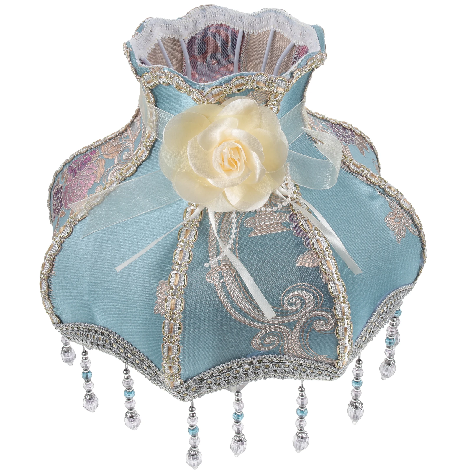 

Vintage Lampshade Style Bead Fringe Floral Decorative Lamp Shade for Table Desk Bedside Decorative Lamp Shade Replacement