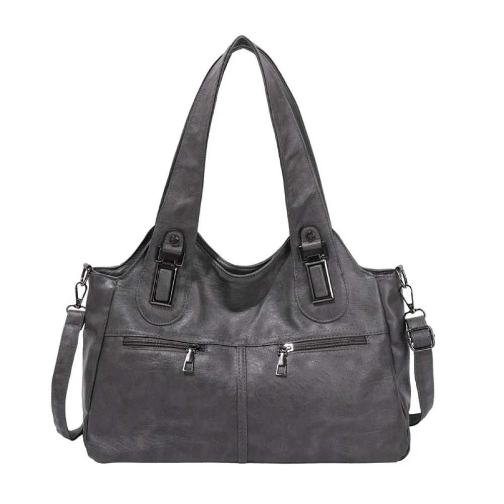 Casual Retro Tote Bag Women Large Capacity Shoulder Handbag Simple PU Leather Fashion Daily Commuter Female Purse