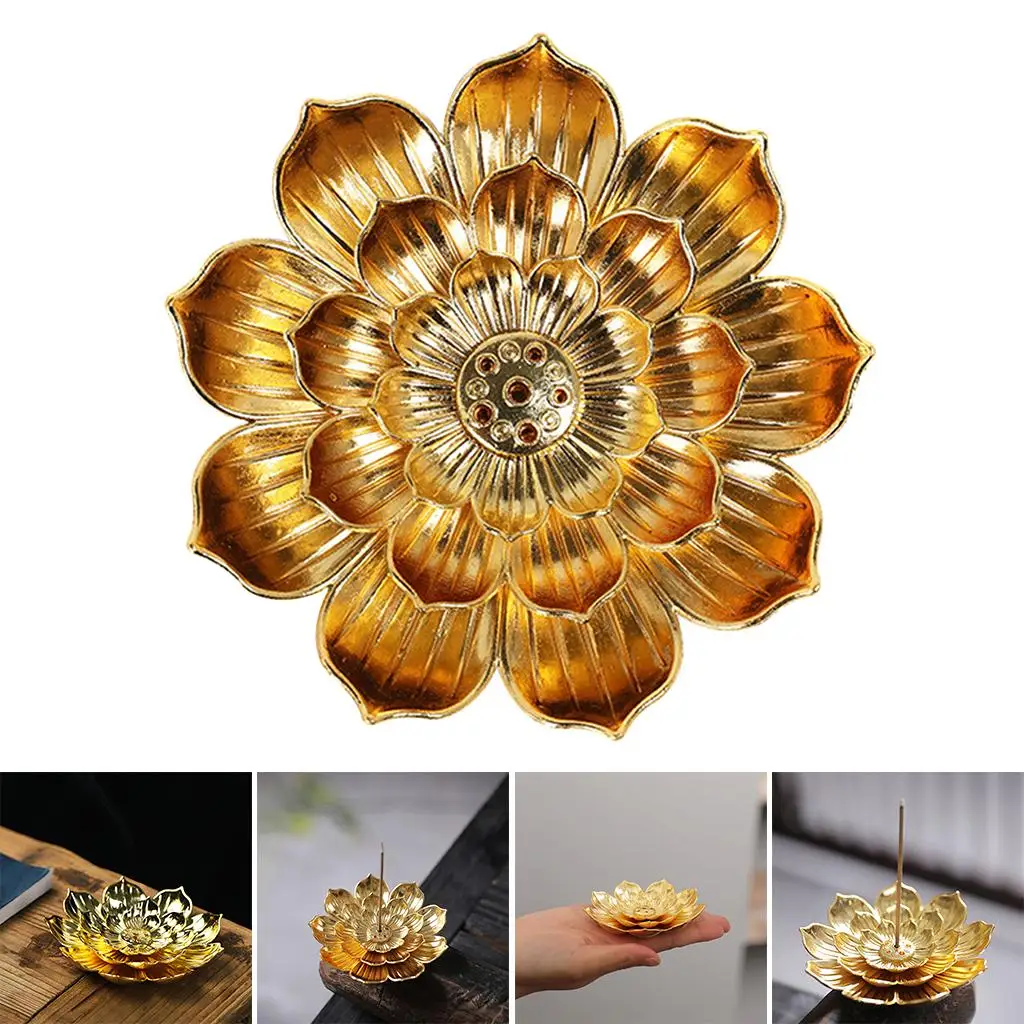 2-6pack Alloy Lotus Incense Burner Stick Holder Plate Buddhism Censer Home Decor